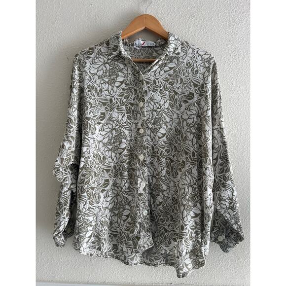 Ajaccio vintage button down shirt floral M-L neutral Novelty cottagecore - Picture 1 of 7